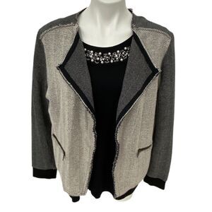 Caslon Blazer Womens XL Top Work Office Corpcore Beaded Gray Black Jacket Bling